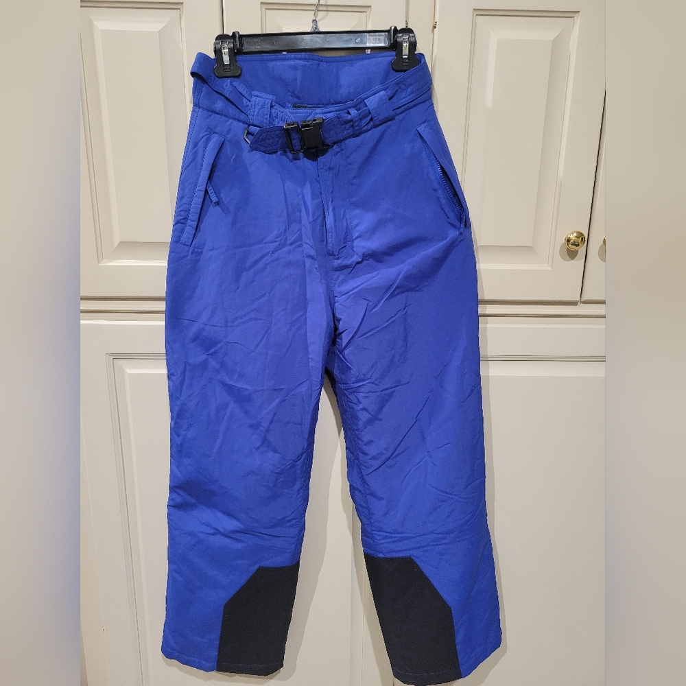 LL Bean Women's Snow Pants Belted Thermolite Insulated Blue Black Size 8 NWOT